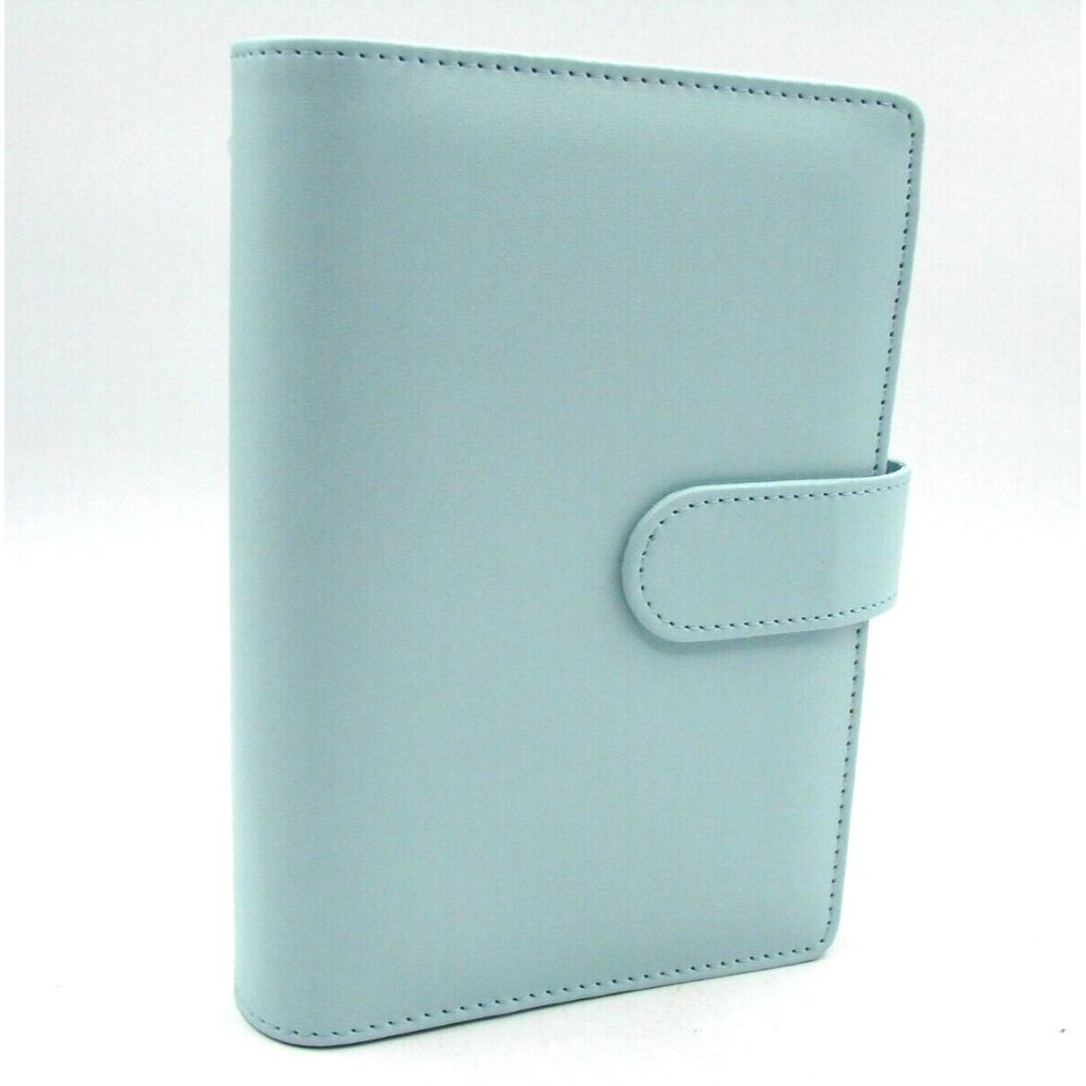 NEW Blue Leather 6 Ring Planner Organizer Zipper Envelope Budget Tab Stickers